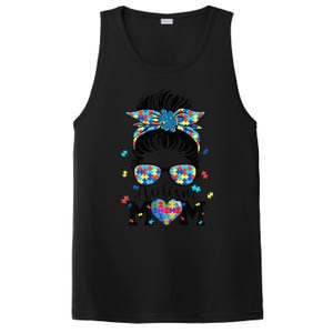 Wo Autism Mom Life Messy Bun Sunglasses Bandana Mother’s Day PosiCharge Competitor Tank