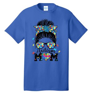 Wo Autism Mom Life Messy Bun Sunglasses Bandana Mother’s Day Tall T-Shirt