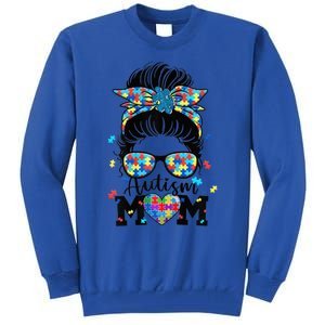 Wo Autism Mom Life Messy Bun Sunglasses Bandana Mother’s Day Tall Sweatshirt