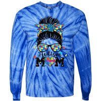 Wo Autism Mom Life Messy Bun Sunglasses Bandana Mother’s Day Tie-Dye Long Sleeve Shirt