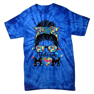 Wo Autism Mom Life Messy Bun Sunglasses Bandana Mother’s Day Tie-Dye T-Shirt