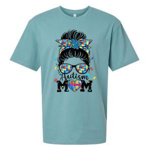 Wo Autism Mom Life Messy Bun Sunglasses Bandana Mother’s Day Sueded Cloud Jersey T-Shirt