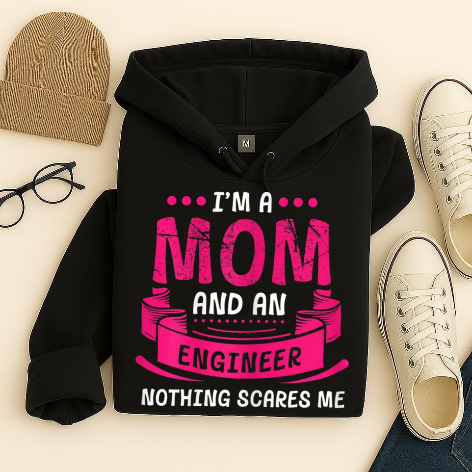Womens A Mom And Engineer Nothing Scares Me Mechanical Funny Hoodie