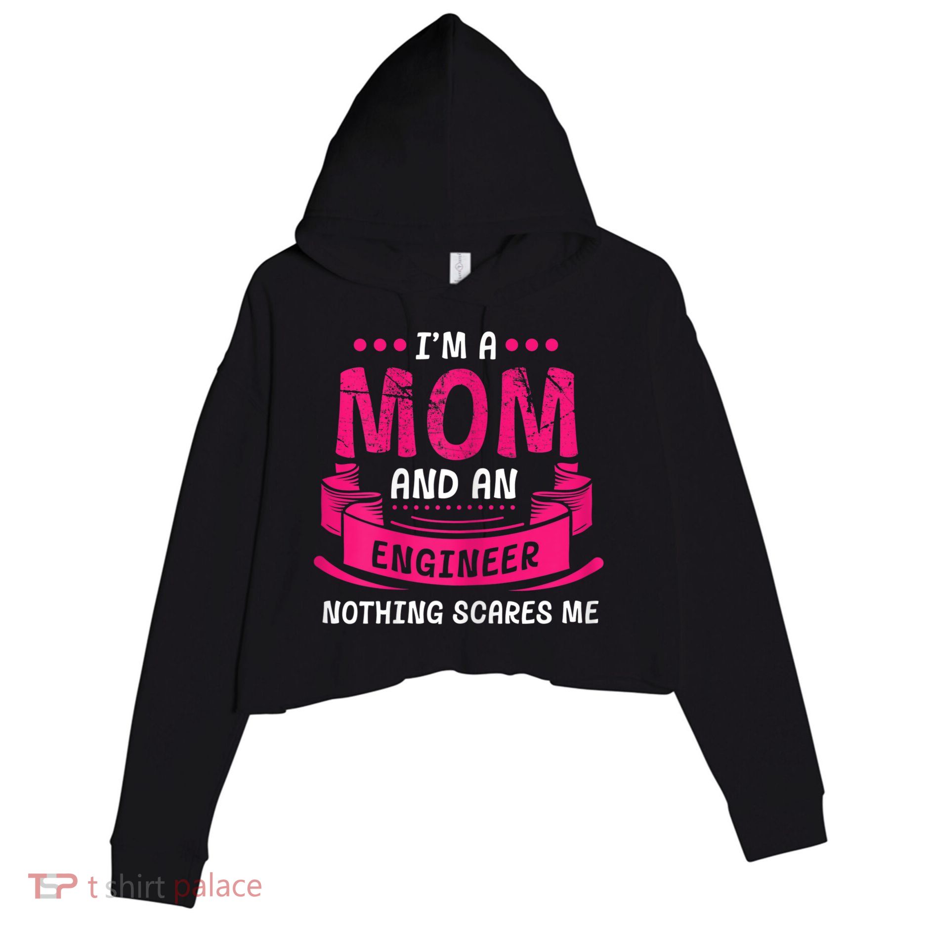 Womens A Mom And Engineer Nothing Scares Me Mechanical Funny Crop Fleece Hoodie