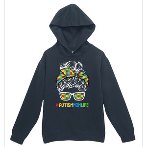 Wo Autism Mom Life Awareness Messy Bun Puzzle Piece Mama Mother Urban Pullover Hoodie