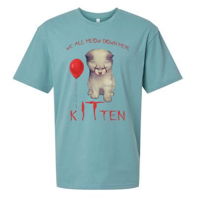 We All Meow Down Here Cat Kitten Clown Halloween Scary Cat Sueded Cloud Jersey T-Shirt