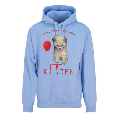 We All Meow Down Here Cat Kitten Clown Halloween Scary Cat Unisex Surf Hoodie