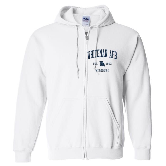 Whiteman Afb Mo Vintage Athletic Sports Full Zip Hoodie