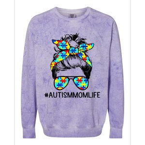 Wo Autism Mom Life Sunglass Hair Bun For Mom Mother Gift Colorblast Crewneck Sweatshirt