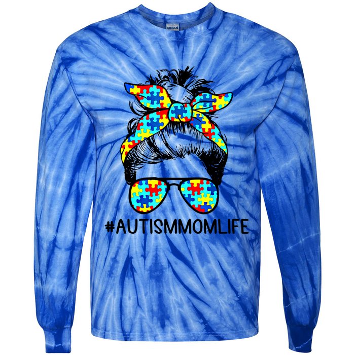 Wo Autism Mom Life Sunglass Hair Bun For Mom Mother Gift Tie-Dye Long Sleeve Shirt