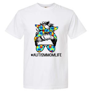 Wo Autism Mom Life Sunglass Hair Bun For Mom Mother Gift Garment-Dyed Heavyweight T-Shirt