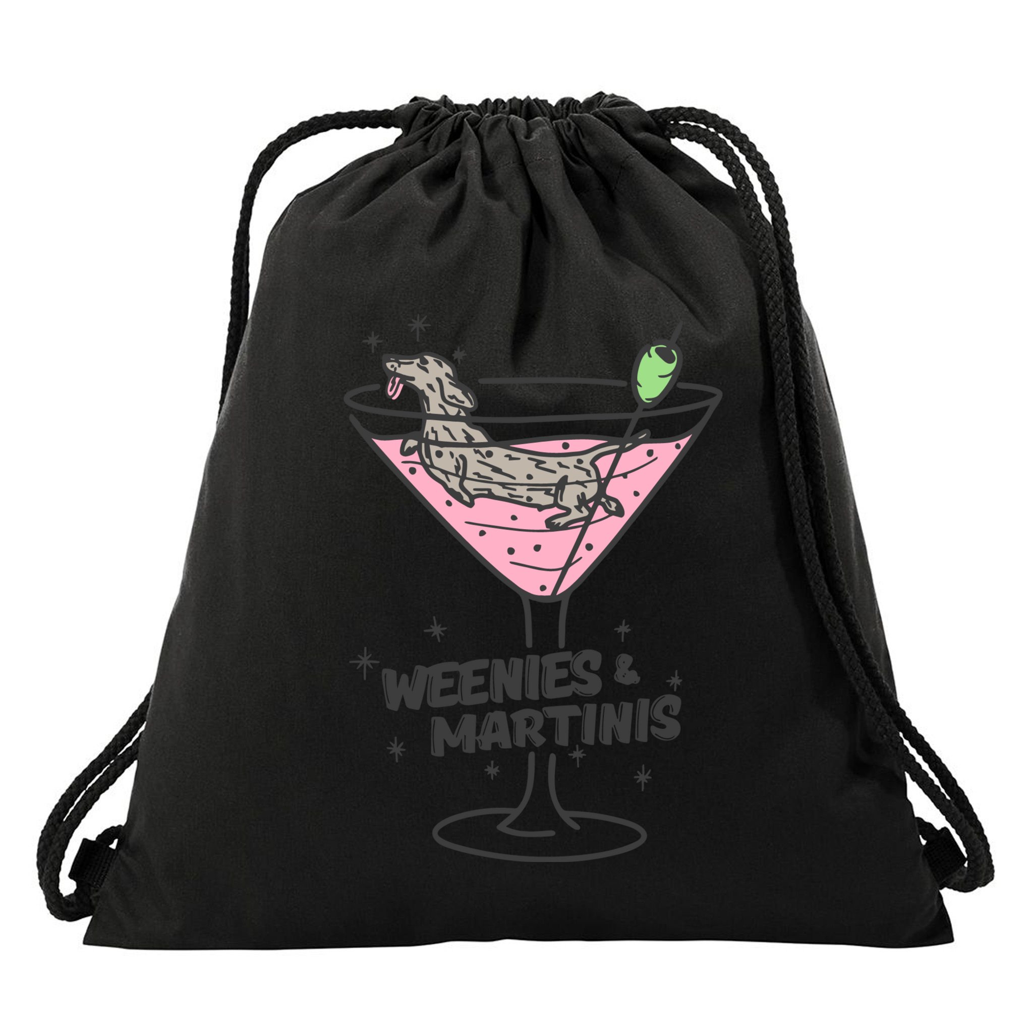Weenies And Martini Weenie Dog Lover Drawstring Bag