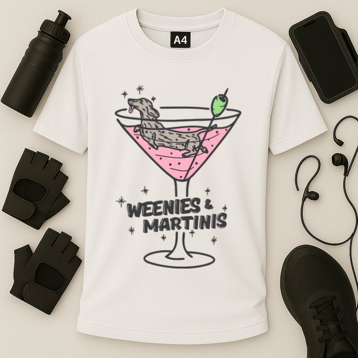 Weenies And Martini Weenie Dog Lover Cooling Performance Crew T-Shirt