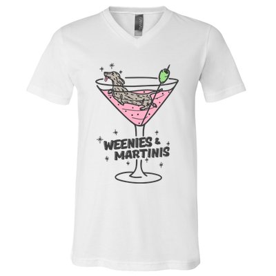 Weenies And Martini Weenie Dog Lover V-Neck T-Shirt