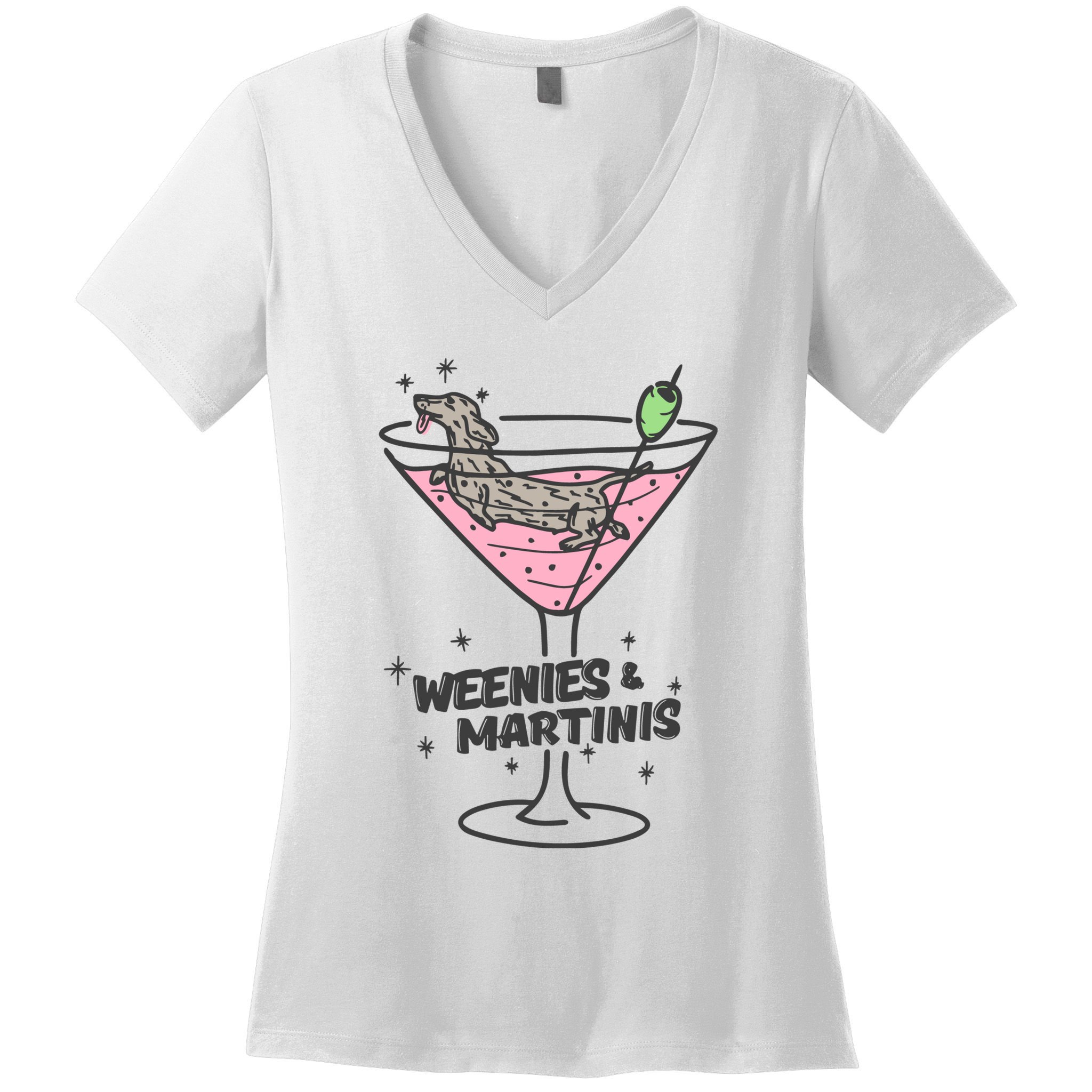Weenies And Martini Weenie Dog Lover Women's V-Neck T-Shirt