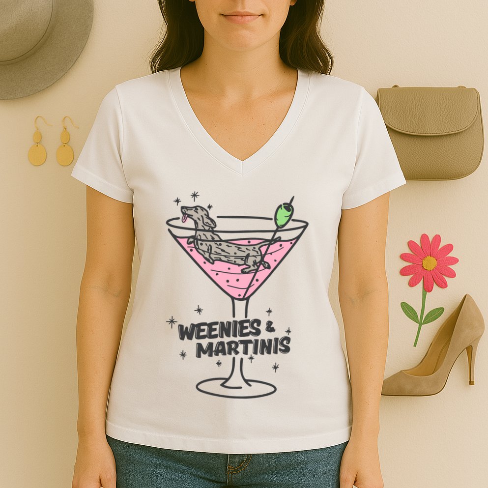Weenies And Martini Weenie Dog Lover Women's V-Neck T-Shirt