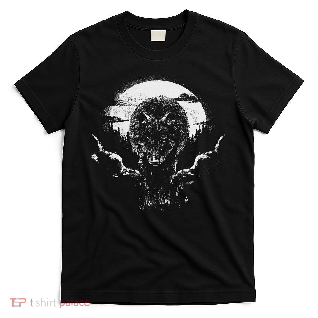 Wolf Animal Moon Drawing Animal Motif Wolf T-Shirt