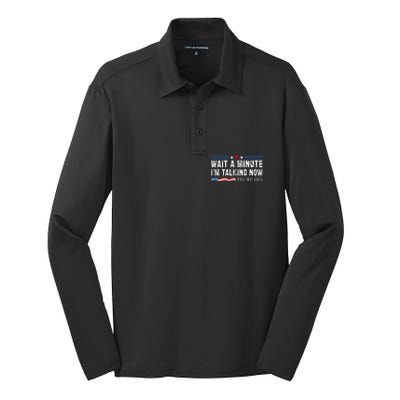 Wait A Minute IM Talking Now Funny Trump Harris Debate 2024 Silk Touch Performance Long Sleeve Polo