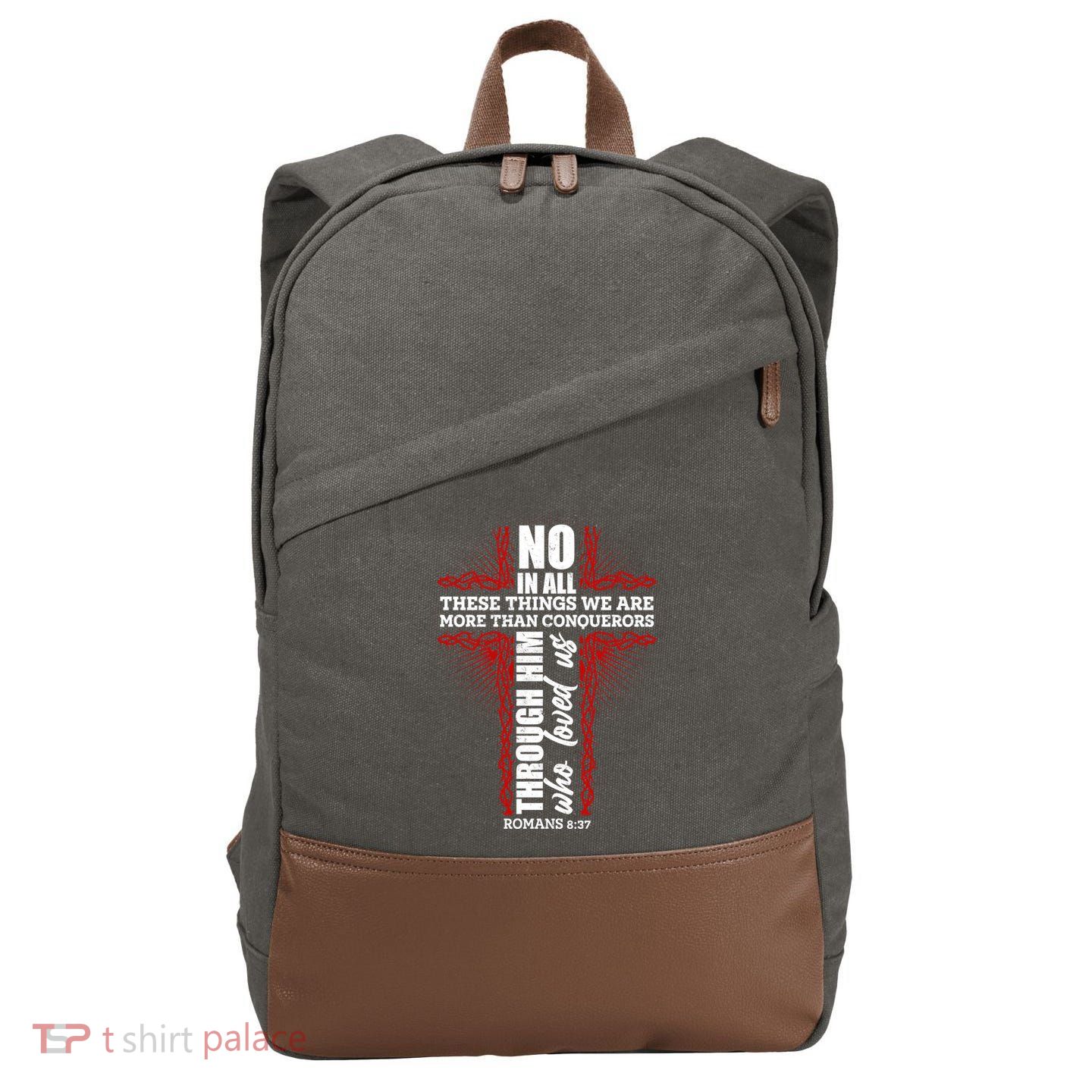 We Are More Than Conquerors Romans 8:37 Cotton Canvas Backpack
