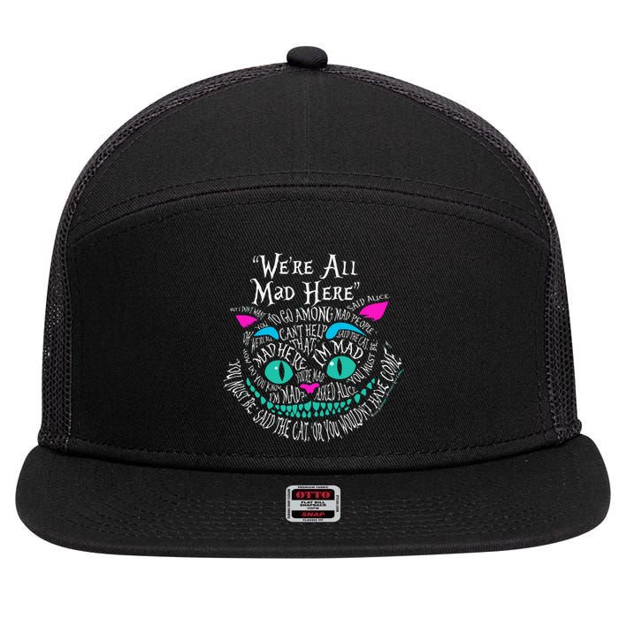 We_re All Mad Here Wonderland Cheshire Cat Love Cats 7 Panel Mesh Trucker Snapback Hat