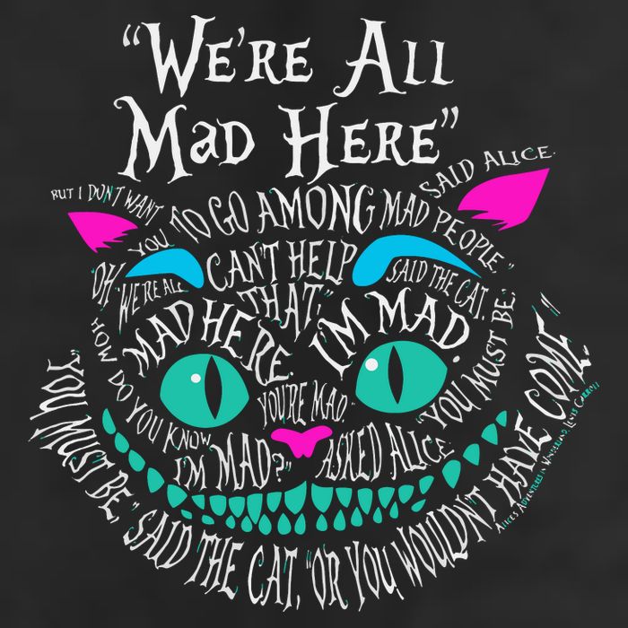 We_re All Mad Here Wonderland Cheshire Cat Love Cats 7 Panel Mesh Trucker Snapback Hat