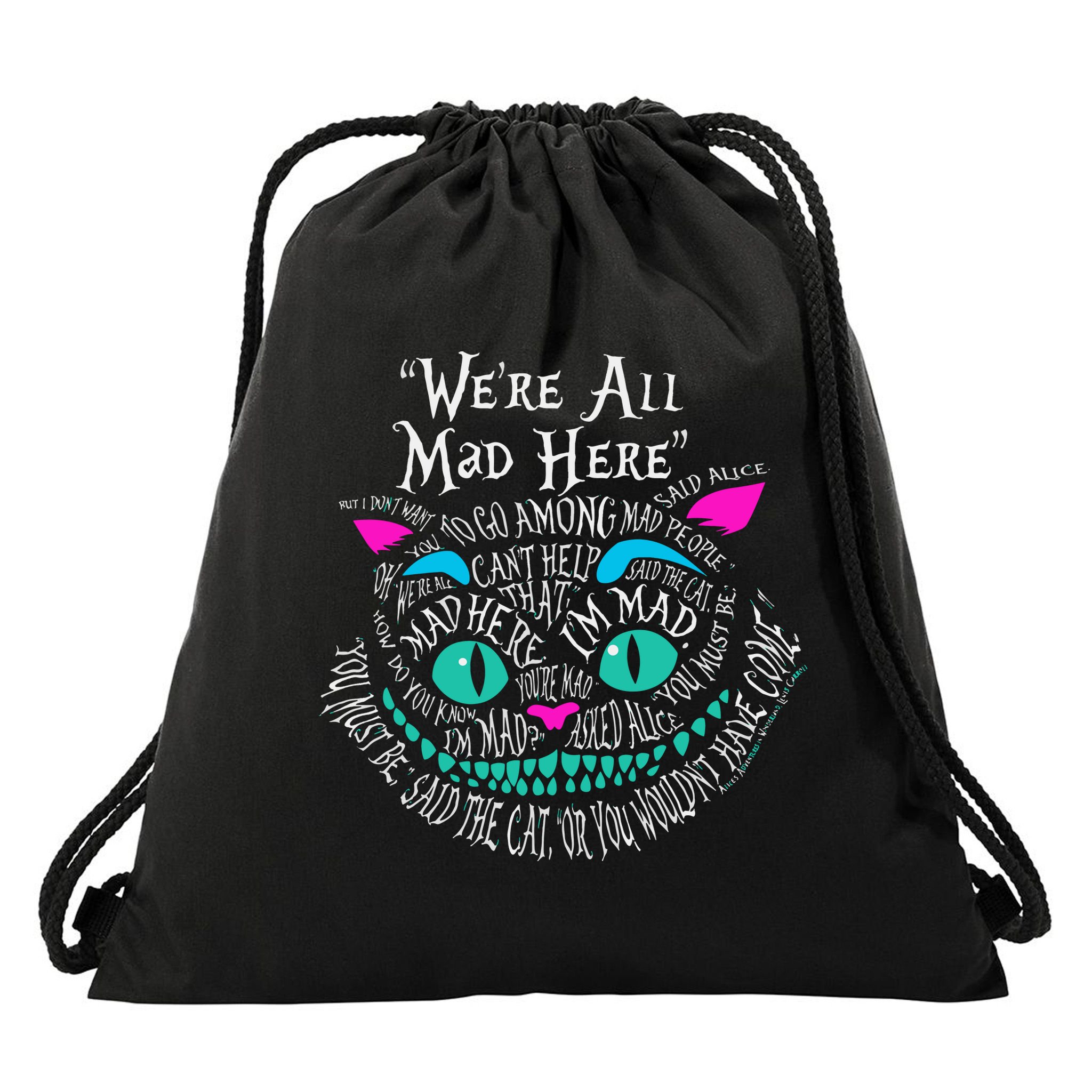 We_re All Mad Here Wonderland Cheshire Cat Love Cats Drawstring Bag