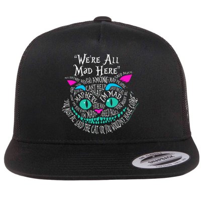 We_re All Mad Here Wonderland Cheshire Cat Love Cats Flat Bill Trucker Hat