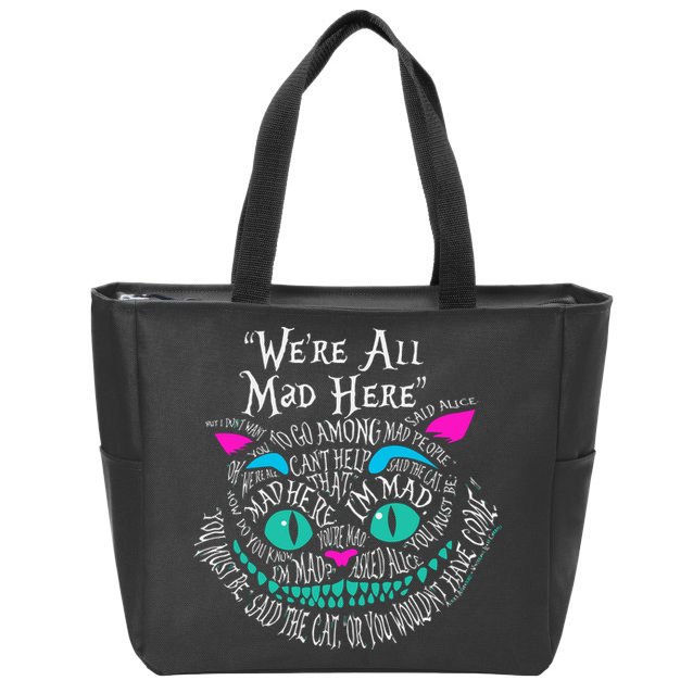 We_re All Mad Here Wonderland Cheshire Cat Love Cats Zip Tote Bag