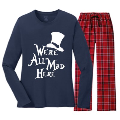 We're All Mad Here Alice In Wonderland Mad Hatte Women's Long Sleeve Flannel Pajama Set 