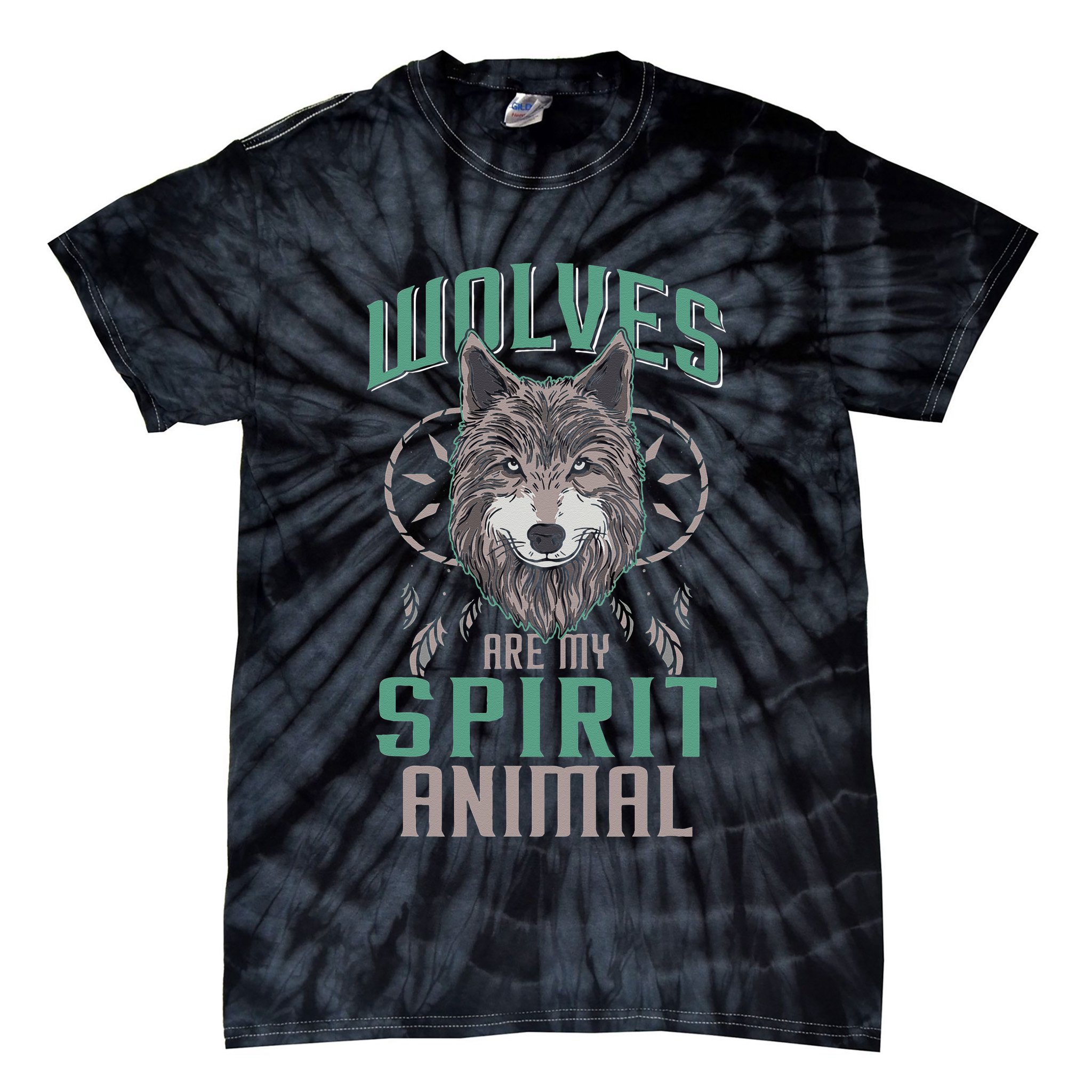 Wolves Are My Spirit Animal Wolf Lover Animal Dreamcatcher Tie-Dye T-Shirt