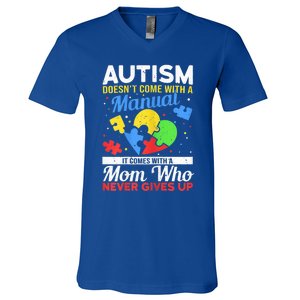 Wo Autism Mom for Autistic girl boy Autism Awareness Month V-Neck T-Shirt