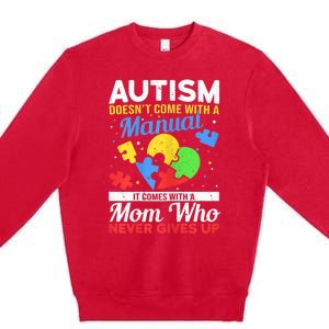 Wo Autism Mom for Autistic girl boy Autism Awareness Month Premium Crewneck Sweatshirt