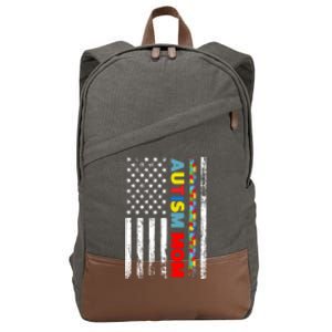 Wo Autism Mom Gift Mother Day Mom Autism American Flag Gift Cotton Canvas Backpack