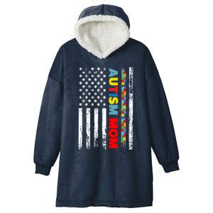 Wo Autism Mom Gift Mother Day Mom Autism American Flag Gift Hooded Wearable Blanket