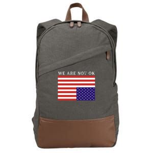 We Are Not Ok Upside Down USA Flag In Distress Cotton Canvas Backpack