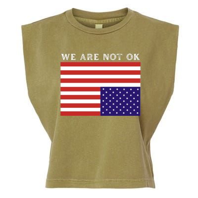 We Are Not Ok Upside Down USA Flag In Distress Garment-Dyed Women's Muscle Tee