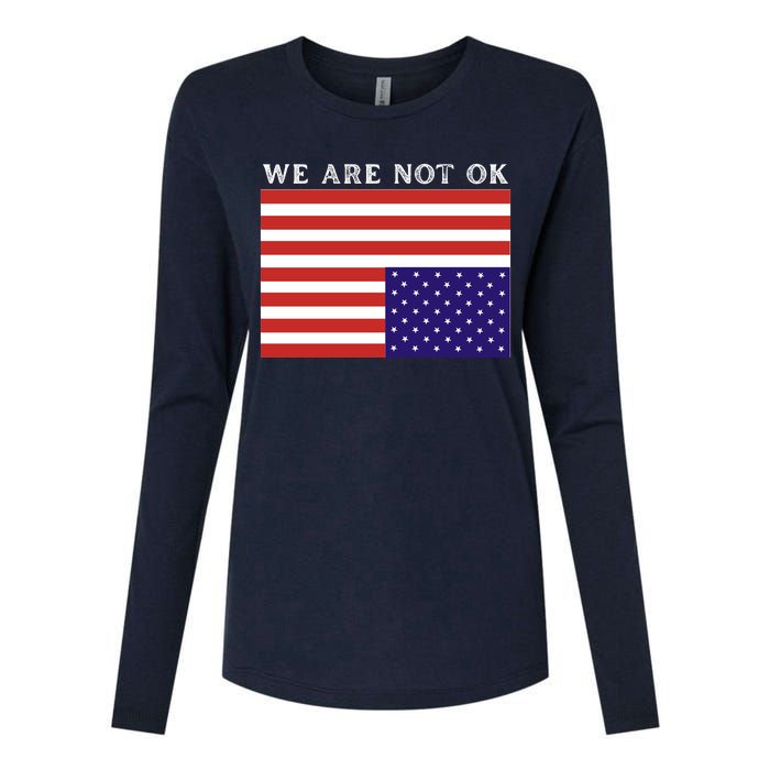 We Are Not Ok Upside Down USA Flag In Distress Womens Cotton Relaxed Long Sleeve T-Shirt