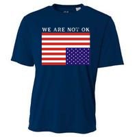 We Are Not Ok Upside Down USA Flag In Distress Cooling Performance Crew T-Shirt