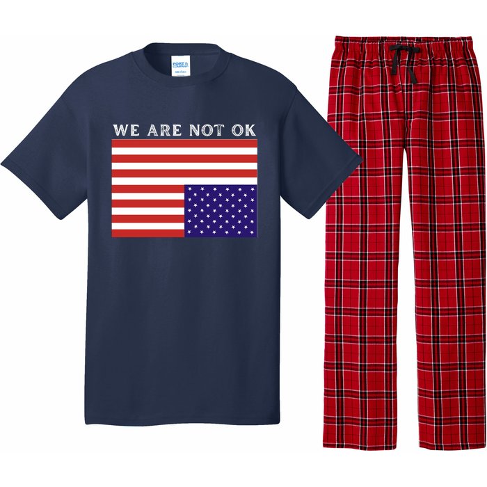 We Are Not Ok Upside Down USA Flag In Distress Pajama Set