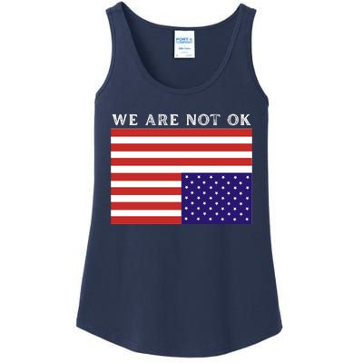 We Are Not Ok Upside Down USA Flag In Distress Ladies Essential Tank