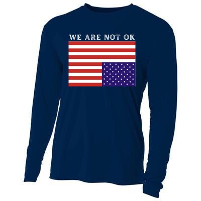 We Are Not Ok Upside Down USA Flag In Distress Cooling Performance Long Sleeve Crew