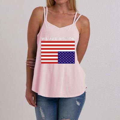 We Are Not Ok Upside Down USA Flag In Distress Women's Strappy Tank