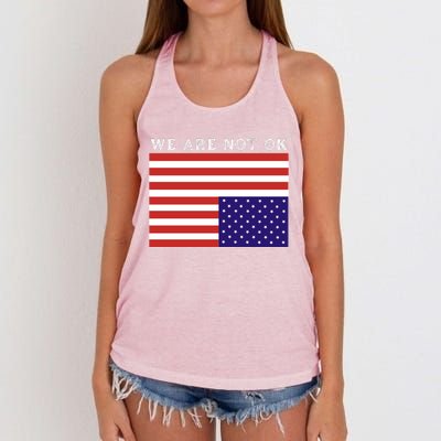 We Are Not Ok Upside Down USA Flag In Distress Women's Knotted Racerback Tank