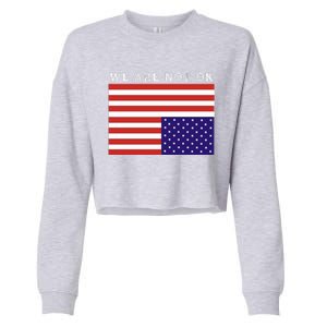 We Are Not Ok Upside Down USA Flag In Distress Cropped Pullover Crew