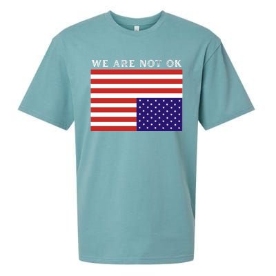 We Are Not Ok Upside Down USA Flag In Distress Sueded Cloud Jersey T-Shirt