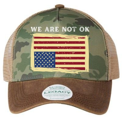 We Are Not Ok Upside Down USA Flag In Distress Legacy Tie Dye Trucker Hat