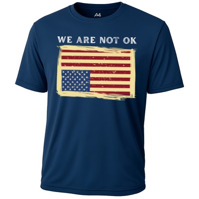 We Are Not Ok Upside Down USA Flag In Distress Performance Shirt