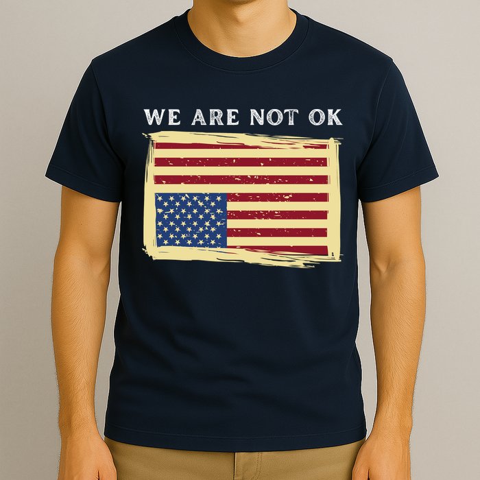 We Are Not Ok Upside Down USA Flag In Distress T-Shirt