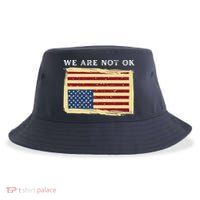 We Are Not Ok Upside Down USA Flag In Distress Sustainable Bucket Hat