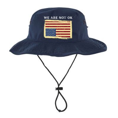We Are Not Ok Upside Down USA Flag In Distress Bucket Hat